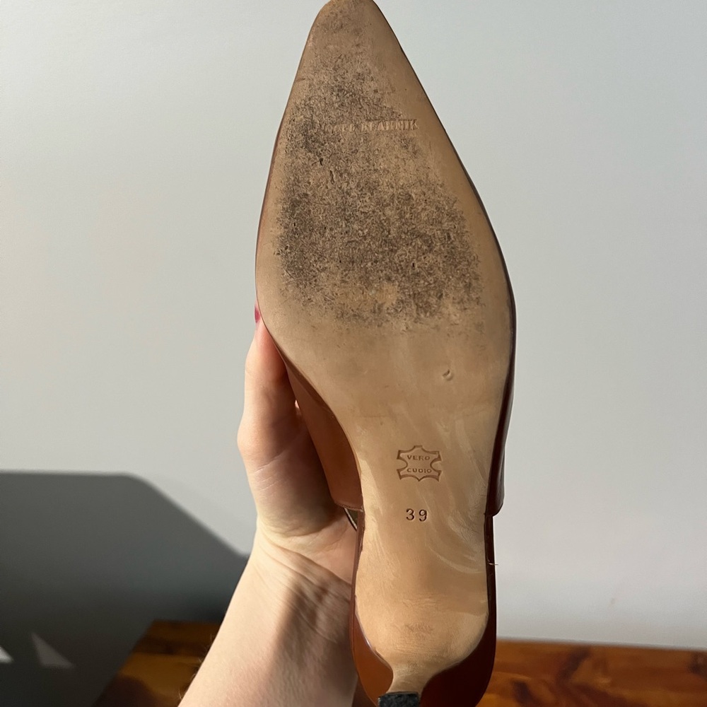 Vintage Manolo Blahnik Brown Leather Slingback Pumps - Picture 8 of 16
